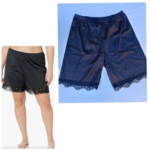 Black Satiny Shorts Sleepwear Lounging Casual Cosplay Lace Trim Comfortable
